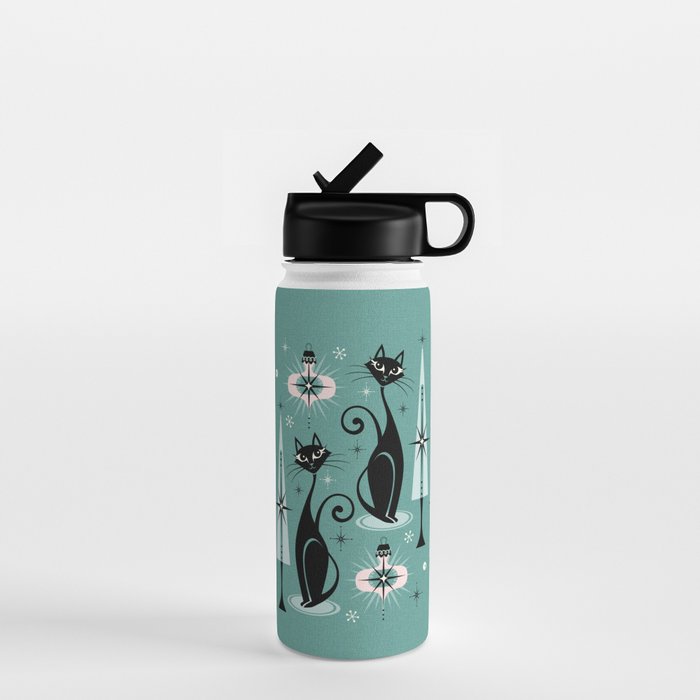 Mid Century Meow Atomic Kitty Christmas ©studioxtine Water Bottle Gallery Image 1