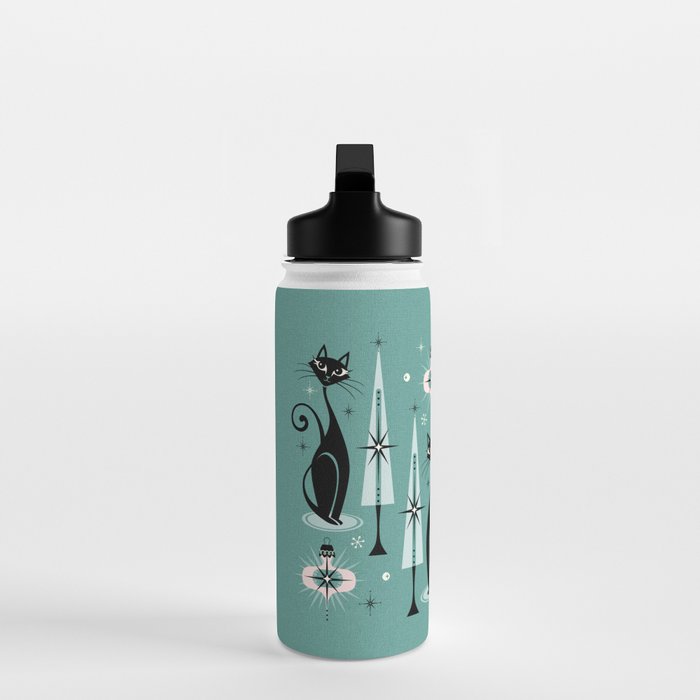 Mid Century Meow Atomic Kitty Christmas ©studioxtine Water Bottle Gallery Image 3
