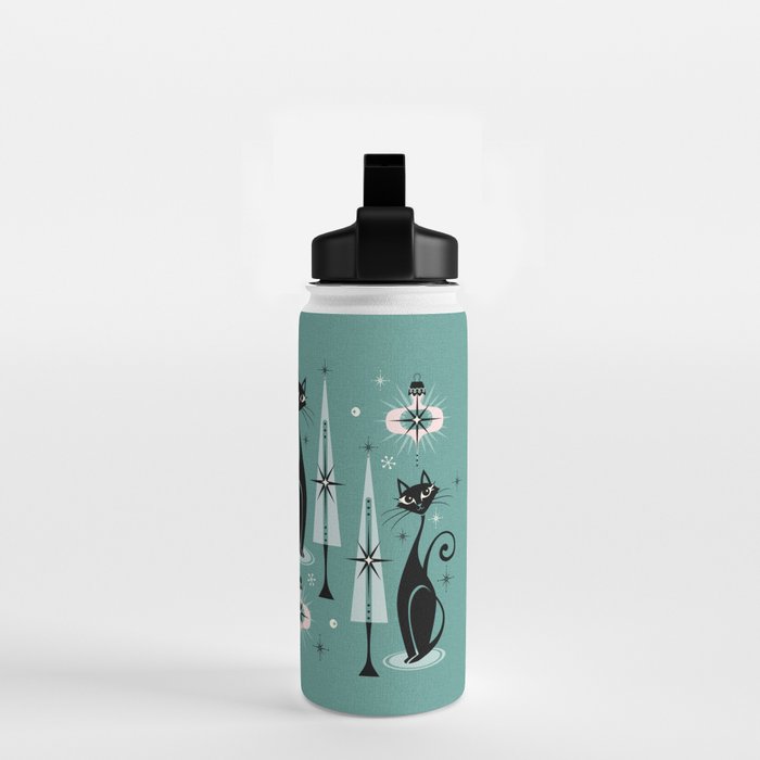 Mid Century Meow Atomic Kitty Christmas ©studioxtine Water Bottle Gallery Image 2
