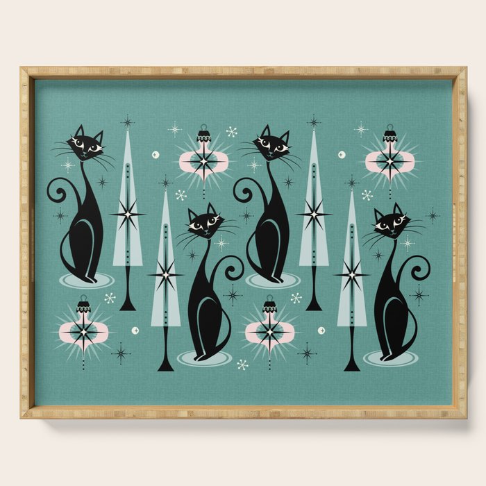 Mid Century Meow Atomic Kitty Christmas ©studioxtine Serving Tray Gallery Image 1
