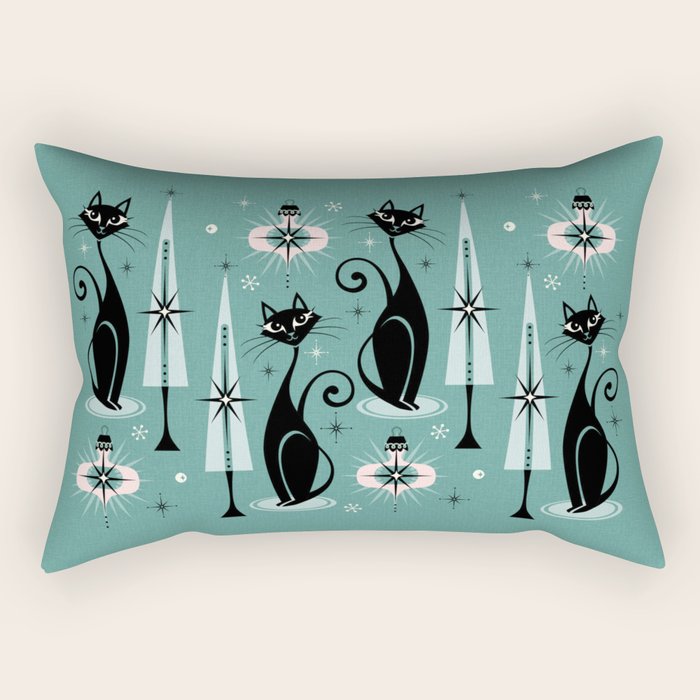 Mid Century Meow Atomic Kitty Christmas ©studioxtine Rectangular Pillow Gallery Image 2