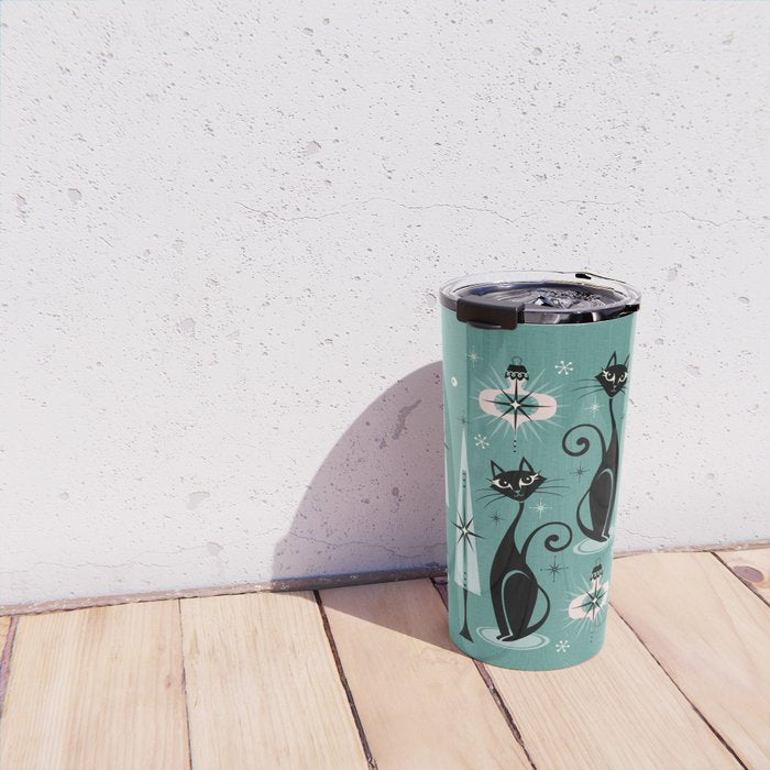 Mid Century Meow Atomic Kitty Christmas ©studioxtine Travel Mug Gallery Image 4