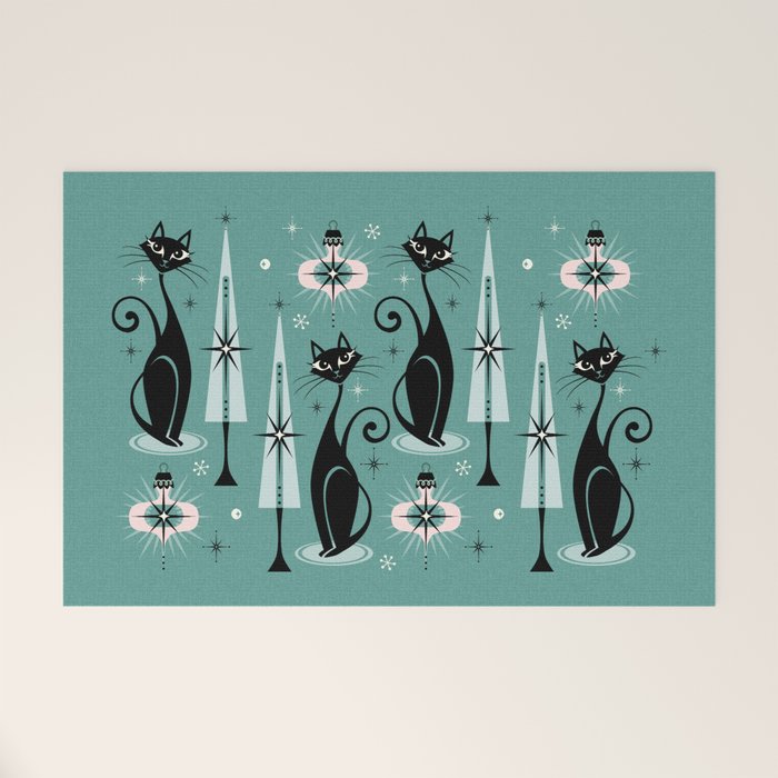 Mid Century Meow Atomic Kitty Christmas ©studioxtine Welcome Mat Gallery Image 1