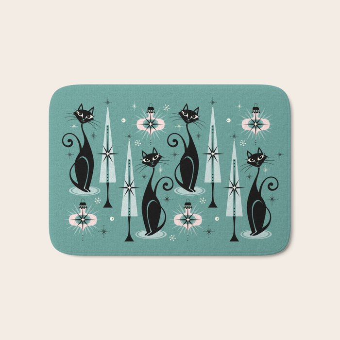 Mid Century Meow Atomic Kitty Christmas ©studioxtine Bath Mat Gallery Image 1
