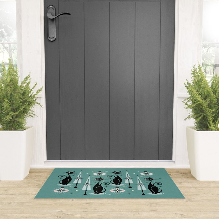 Mid Century Meow Atomic Kitty Christmas ©studioxtine Welcome Mat Gallery Image 3