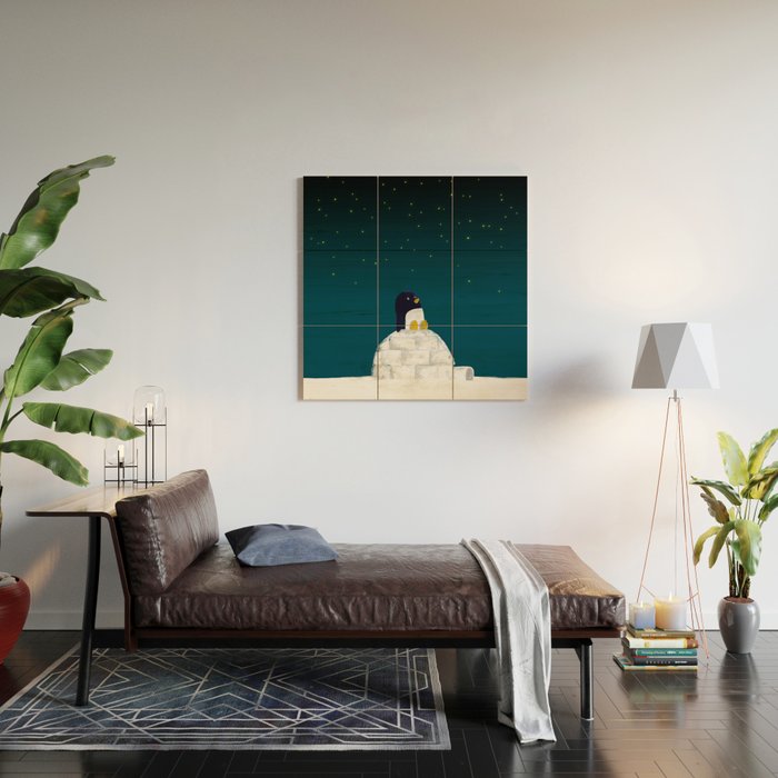 Star gazing - Penguin's dream of flying Wood Wall Art Gallery Image 2