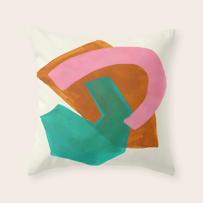 Ochre Pink Marine Green Fun Colorful Mid Century Modern Abstract Painting Shapes Pattern Throw Pillow Gallery Image 6