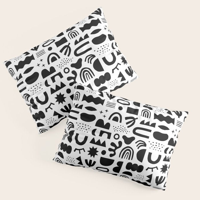 Black and white abstract organic shape pattern Pillow Sham Gallery Image 1