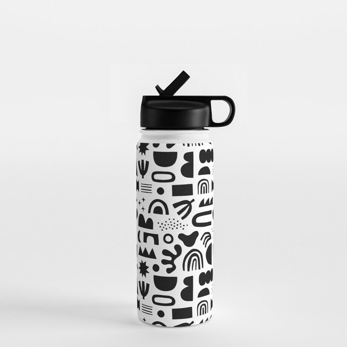 Black and white abstract organic shape pattern Water Bottle Gallery Image 1