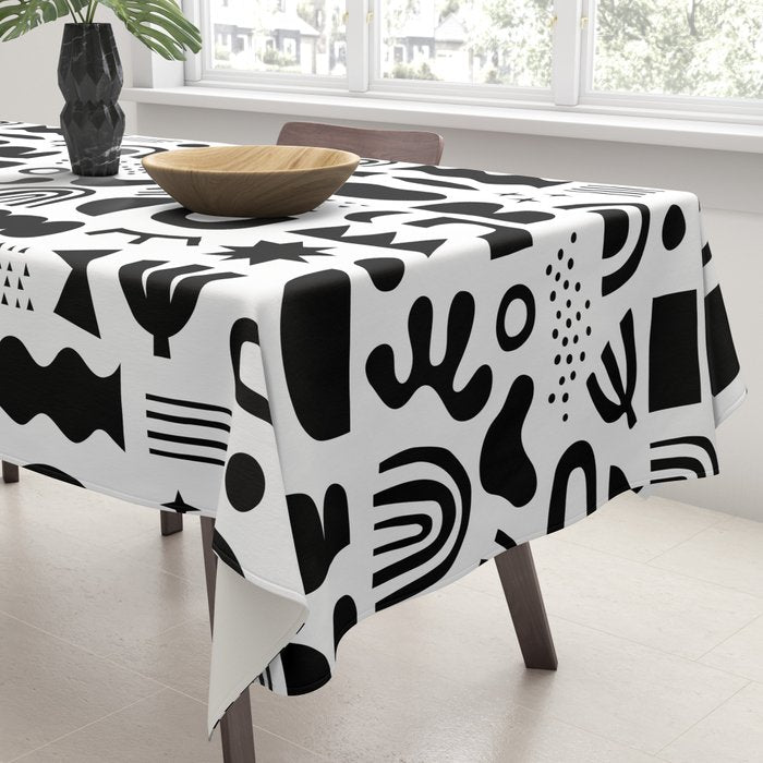 Black and white abstract organic shape pattern Tablecloth Gallery Image 3