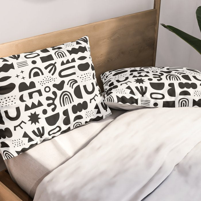 Black and white abstract organic shape pattern Pillow Sham Gallery Image 2