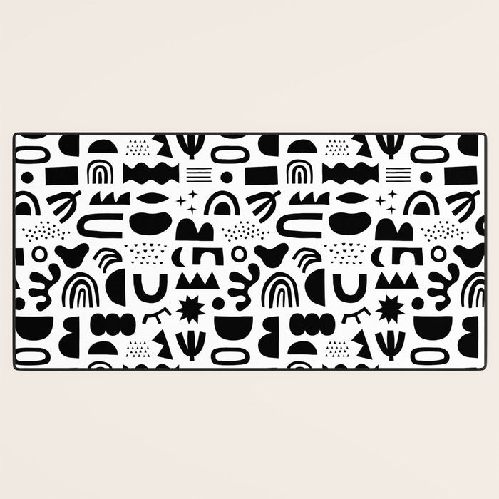 Black and white abstract organic shape pattern Desk Mat Gallery Image 3