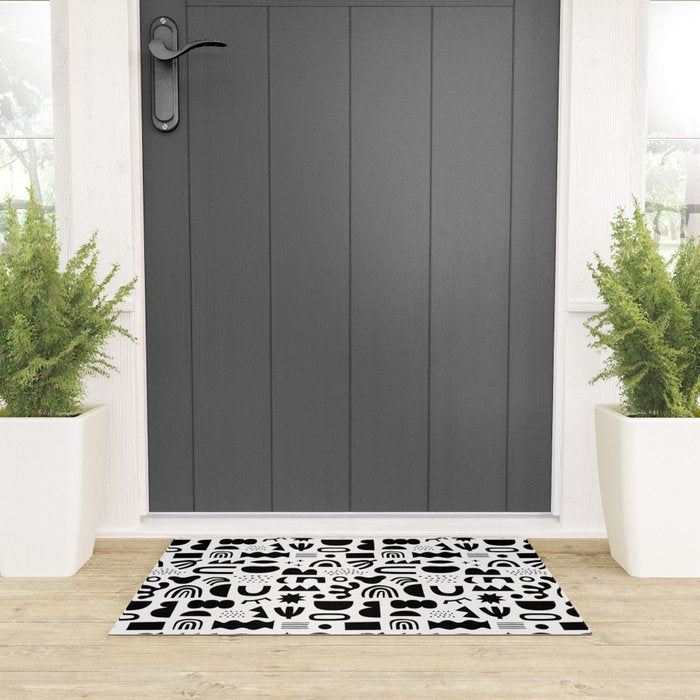 Black and white abstract organic shape pattern Welcome Mat Gallery Image 3