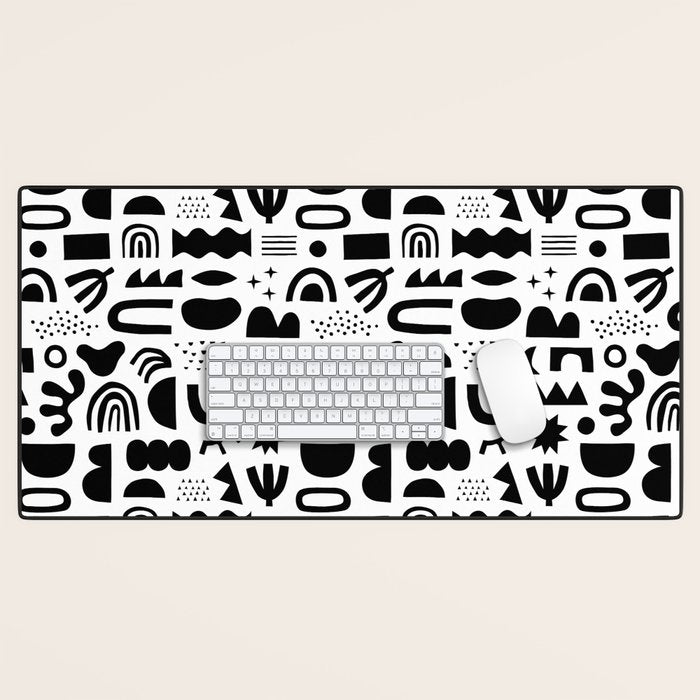 Black and white abstract organic shape pattern Desk Mat Gallery Image 1