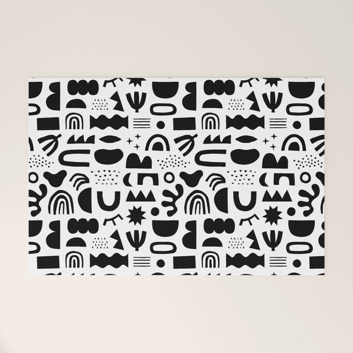 Black and white abstract organic shape pattern Welcome Mat Gallery Image 1