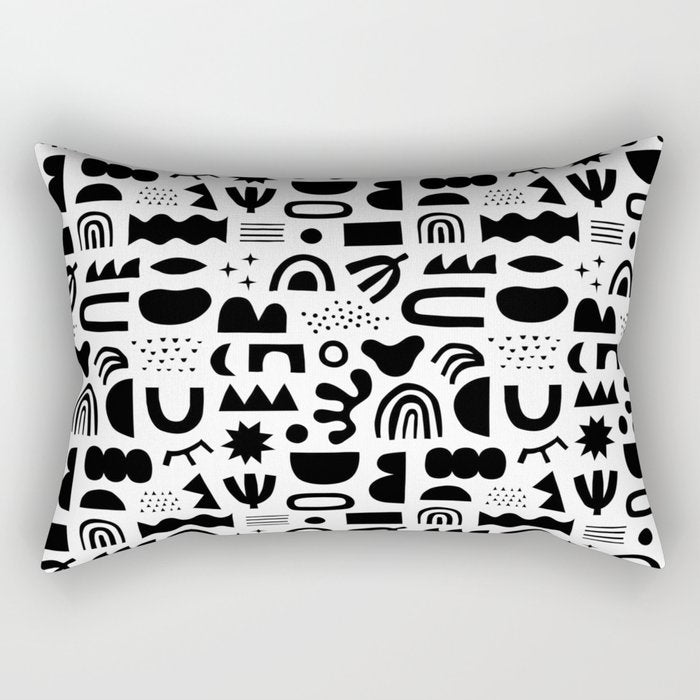 Black and white abstract organic shape pattern Rectangular Pillow Gallery Image 1