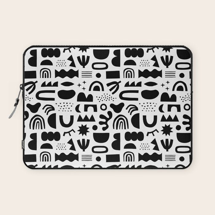 Black and white abstract organic shape pattern Laptop Sleeve Gallery Image 1