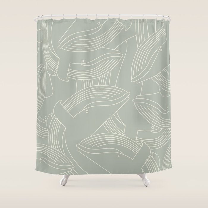 Minimalist Blue Whale Shower Curtain Gallery Image 1