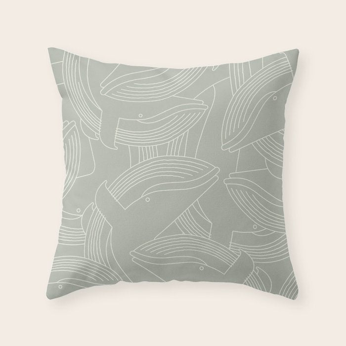 Minimalist Blue Whale Throw Pillow Gallery Image 1