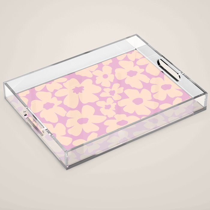 Daisies - Cream and pink Acrylic Tray Gallery Image 1