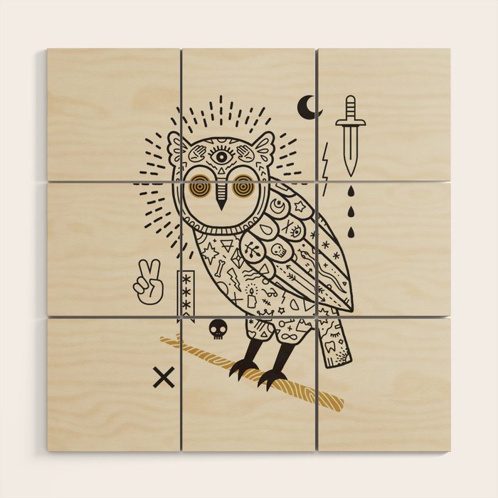 Hypno Owl Wood Wall Art Gallery Image 1