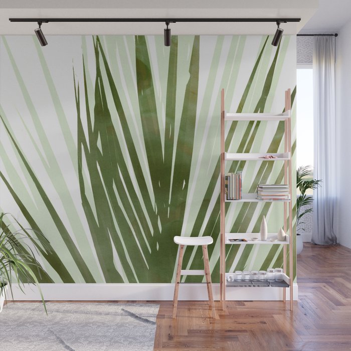 Contemporary Palm Leaf in Olive Green Wall Mural Gallery Image 1