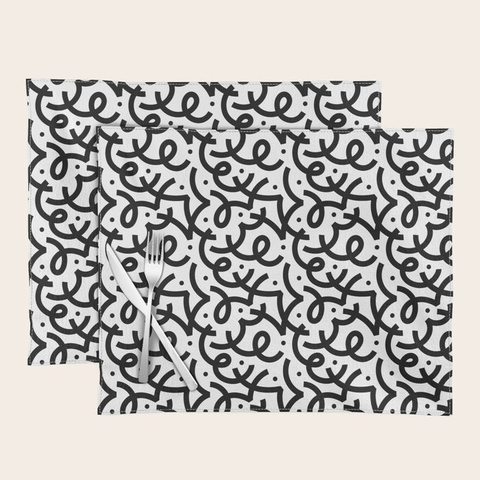 Abstract black and white line doodle pattern Placemat Gallery Image 1