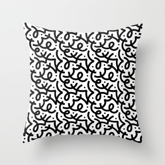 Abstract black and white line doodle pattern Throw Pillow Gallery Image 1