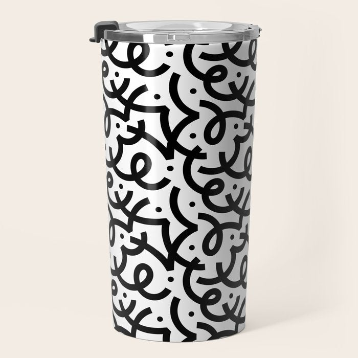 Abstract black and white line doodle pattern Travel Mug Gallery Image 3