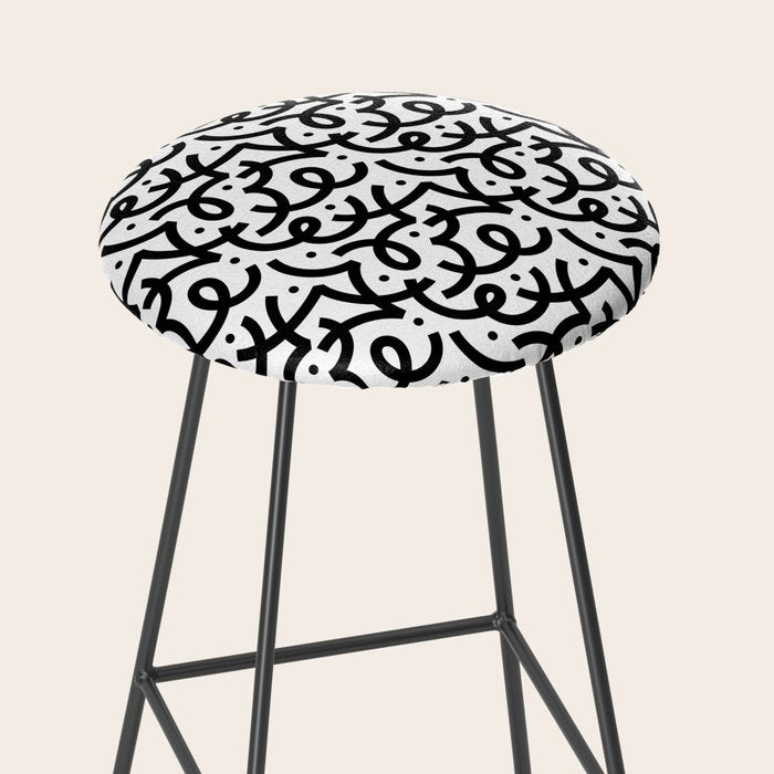 Abstract black and white line doodle pattern Stool Gallery Image 2