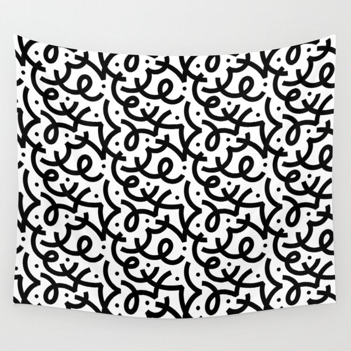 Abstract black and white line doodle pattern Wall Tapestry Gallery Image 4