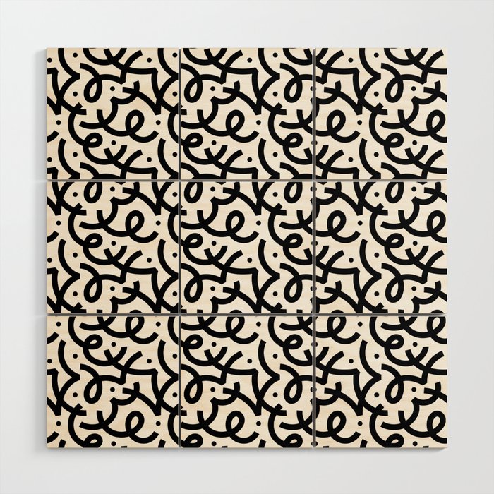 Abstract black and white line doodle pattern Wood Wall Art Gallery Image 1