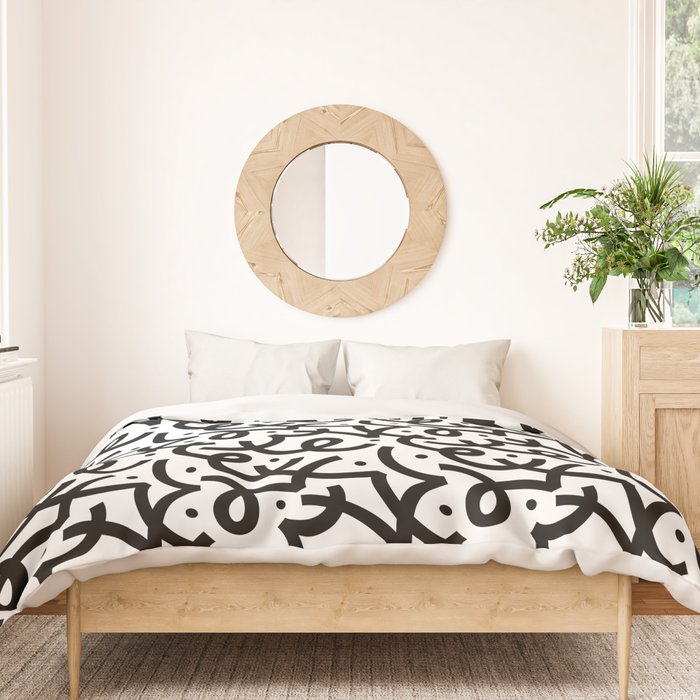 Abstract black and white line doodle pattern Duvet Cover Gallery Image 3