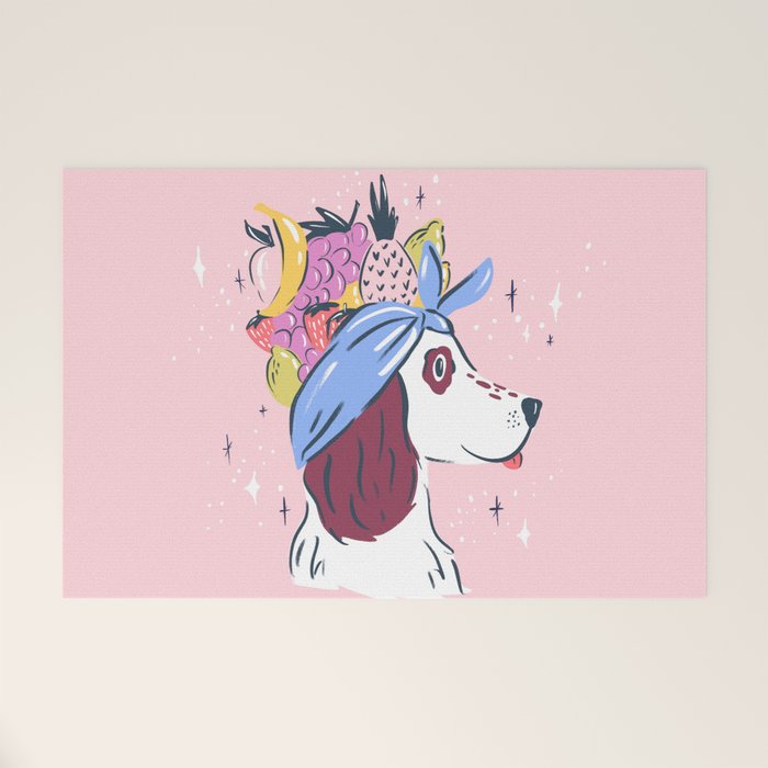 Spaniel with Fruit Hat Dog Illustration Welcome Mat Gallery Image 1