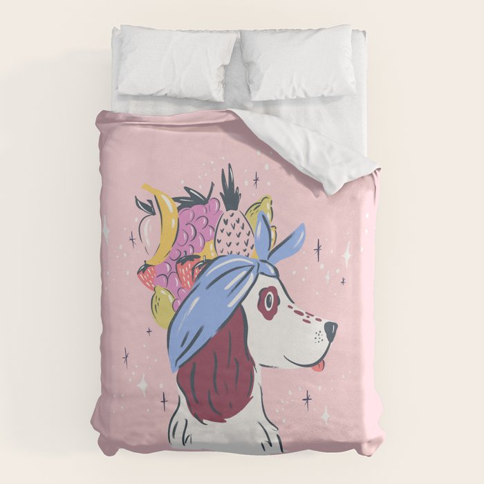 Spaniel with Fruit Hat Dog Illustration Duvet Cover Gallery Image 6