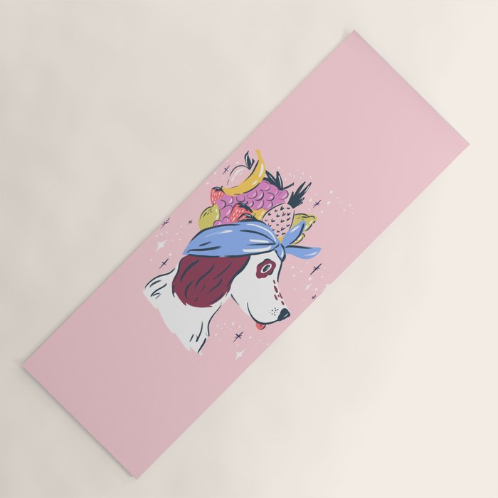 Spaniel with Fruit Hat Dog Illustration Yoga Mat Gallery Image 1