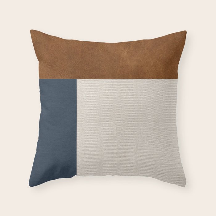 Scandinavian Modern Linen & Faux Leather - Navy Blue Throw Pillow Gallery Image 1