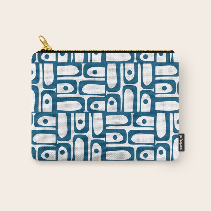 Blue and White Mid Century Modern Piquet Multi Geometric Pattern Carry All Pouch Gallery Image 1