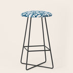 Blue and White Mid Century Modern Piquet Multi Geometric Pattern Stool Gallery Image 1