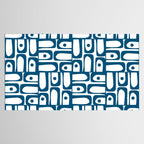 Blue and White Mid Century Modern Piquet Multi Geometric Pattern Tablecloth Gallery Image 2