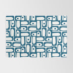Blue and White Mid Century Modern Piquet Multi Geometric Pattern Rug Gallery Image 2