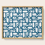 Blue and White Mid Century Modern Piquet Multi Geometric Pattern Serving Tray Gallery Image 1