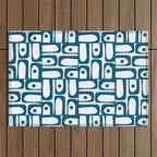 Blue and White Mid Century Modern Piquet Multi Geometric Pattern Outdoor Rug Gallery Image 1