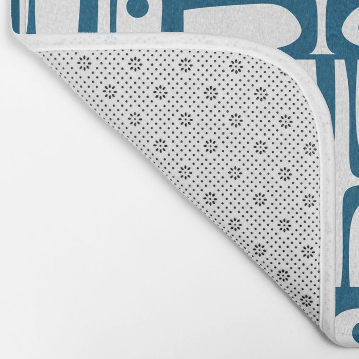 Blue and White Mid Century Modern Piquet Multi Geometric Pattern Bath Mat Gallery Image 2