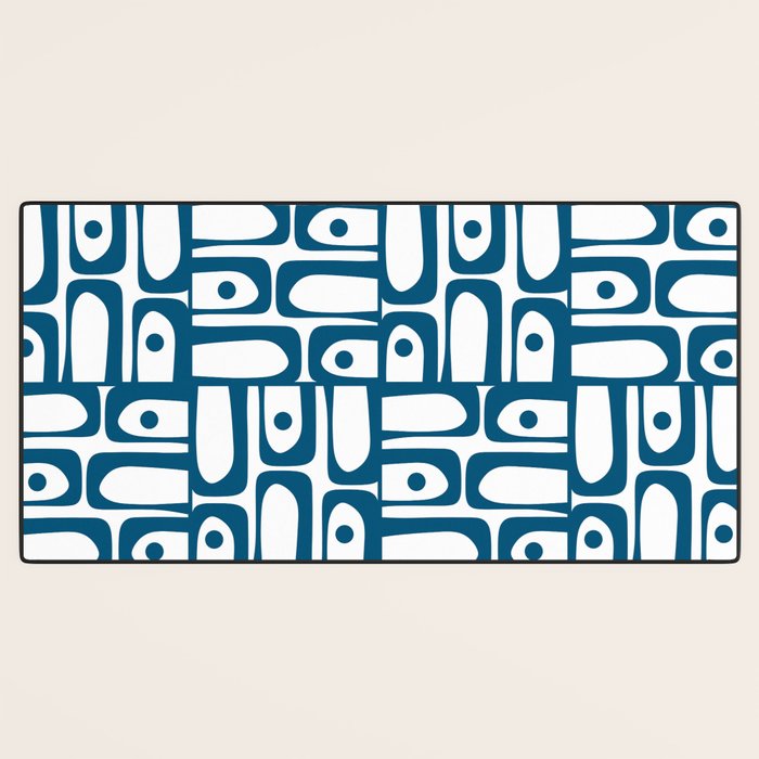 Blue and White Mid Century Modern Piquet Multi Geometric Pattern Desk Mat Gallery Image 3