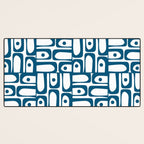 Blue and White Mid Century Modern Piquet Multi Geometric Pattern Desk Mat Gallery Image 3