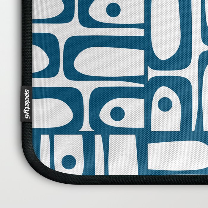 Blue and White Mid Century Modern Piquet Multi Geometric Pattern Laptop Sleeve Gallery Image 3