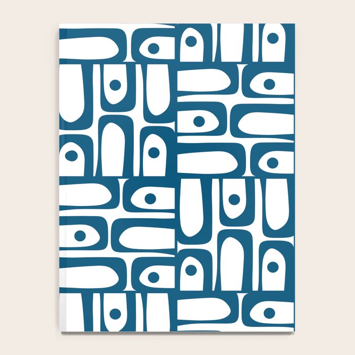 Blue and White Mid Century Modern Piquet Multi Geometric Pattern Notebook Gallery Image 4