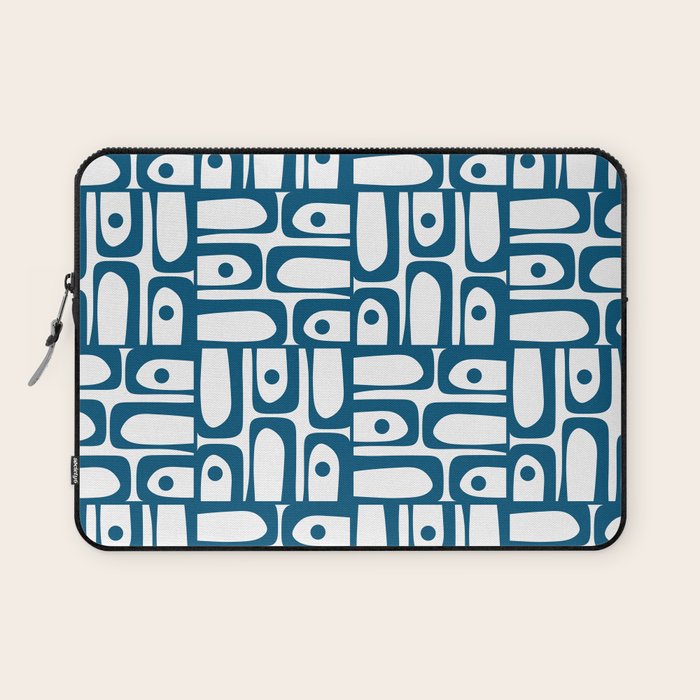 Blue and White Mid Century Modern Piquet Multi Geometric Pattern Laptop Sleeve Gallery Image 1