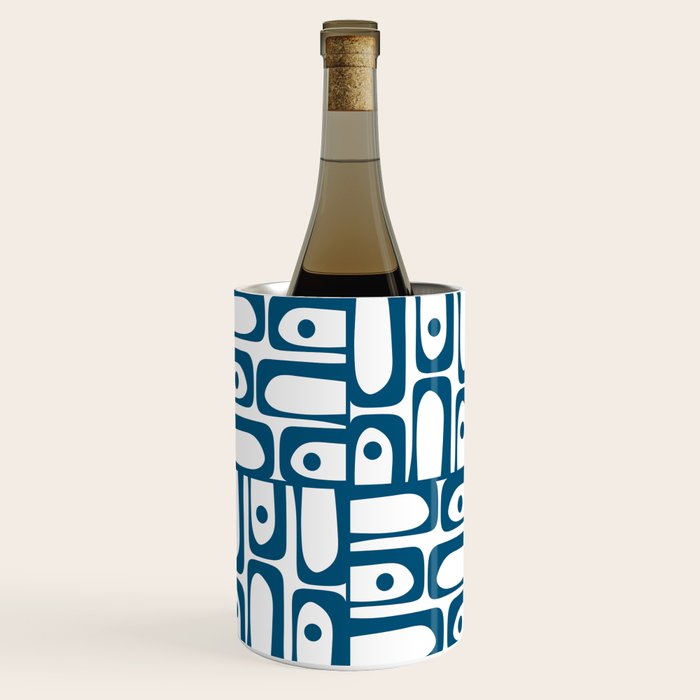 Blue and White Mid Century Modern Piquet Multi Geometric Pattern Wine Chiller Gallery Image 1